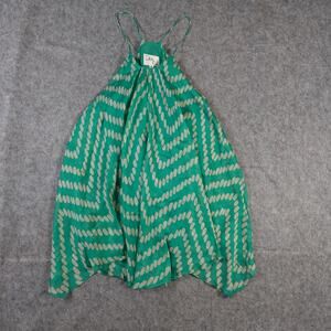 Milly Top Womens 4 Silk Green Geometric Print Halter Flowy Draped Hankerchief